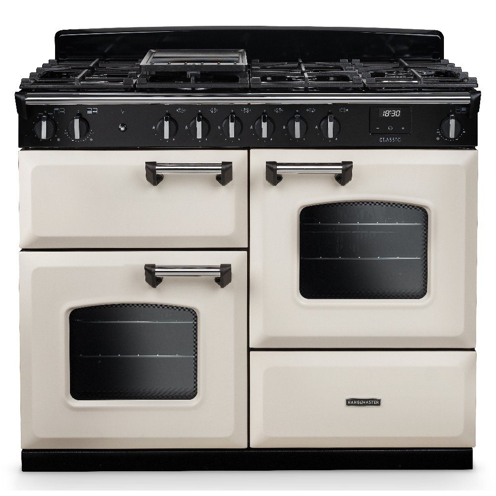 Rangemaster  Classic 110cm OC Dual Fuel Range Cooker Chrome Trim 14216 CLO110DFPPCR/CM1 - Pale Cream