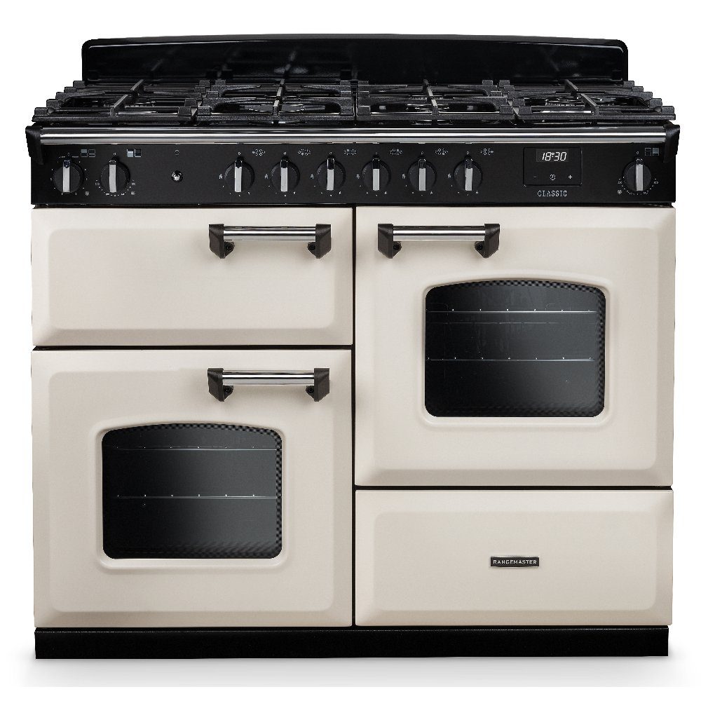 Rangemaster Classic 110cm OC Dual Fuel Range Cooker Chrome Trim 14216 CLO110DFPPCR/CM1 - Pale Cream Rangemaster Classic 110cm OC Dual Fuel Range Cooker Chrome Trim 14216 CLO110DFPPCR/CM1 - Pale Cream