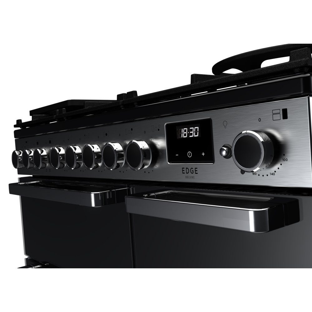 Rangemaster Edge Deluxe 90cm Dual Fuel Range Cooker With Chrome Trim 15796 EDDL90DFGBLK/CM1 - Black Rangemaster Edge Deluxe 90cm Dual Fuel Range Cooker With Chrome Trim 15796 EDDL90DFGBLK/CM1 - Black