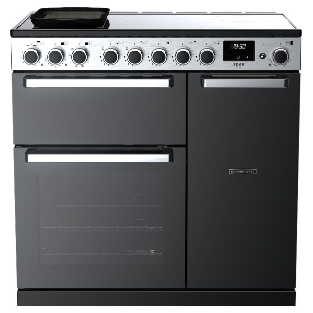 Rangemaster  Edge Deluxe 90cm Induction Range Cooker With Chrome Trim 15802 EDDL90EIGBLK/CM1 - Black