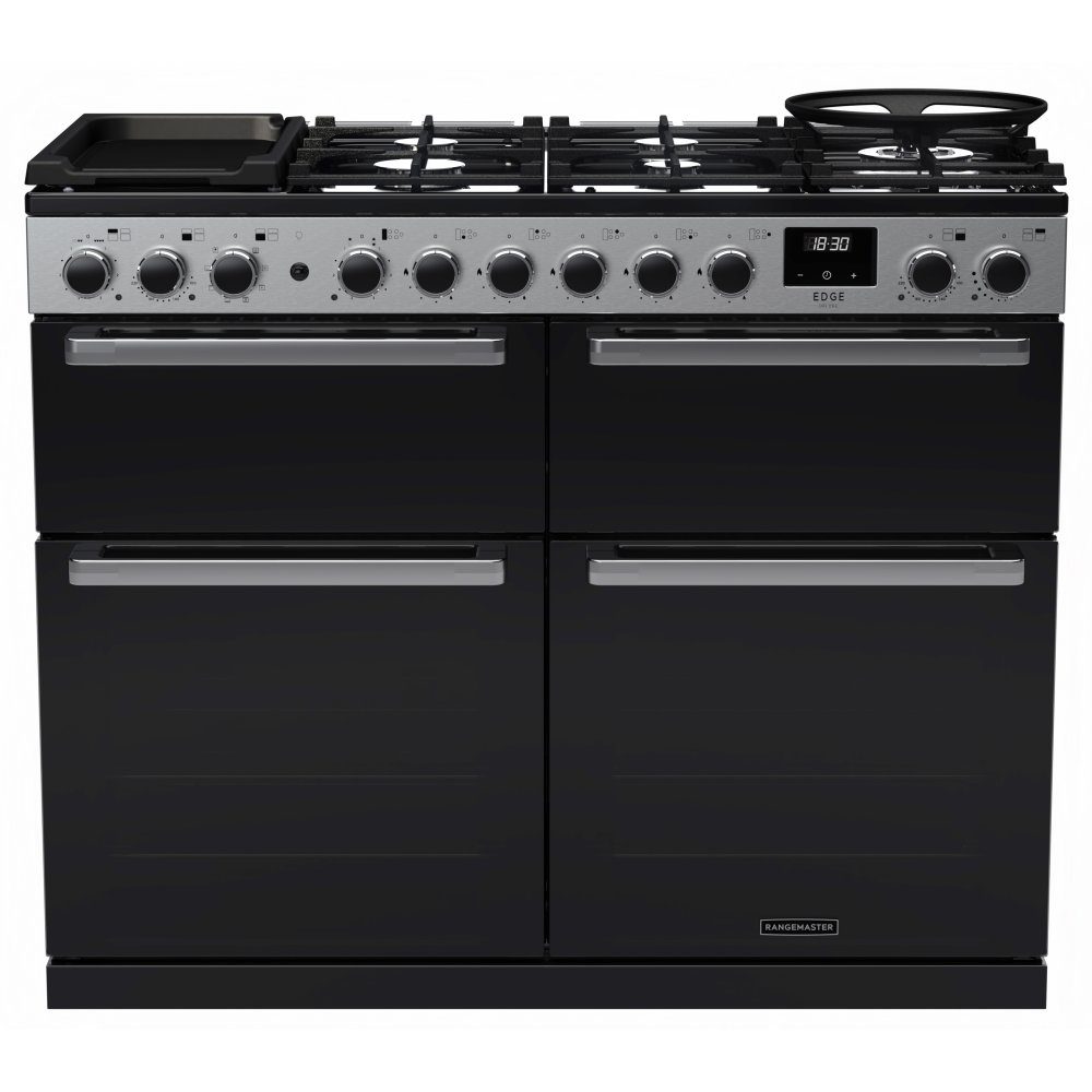 Rangemaster  Edge Deluxe BC 110cm Dual Fuel Range Cooker With Chrome Trim 15828 EDDLB110DFGBLK/CM1 - Black