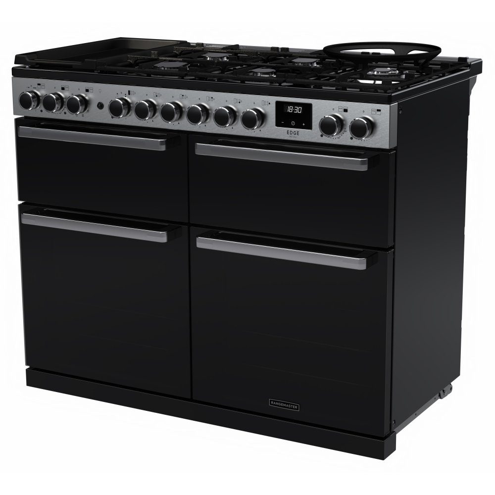 Rangemaster Edge Deluxe BC 110cm Dual Fuel Range Cooker With Chrome Trim 15828 EDDLB110DFGBLK/CM1 - Black Rangemaster Edge Deluxe BC 110cm Dual Fuel Range Cooker With Chrome Trim 15828 EDDLB110DFGBLK/CM1 - Black