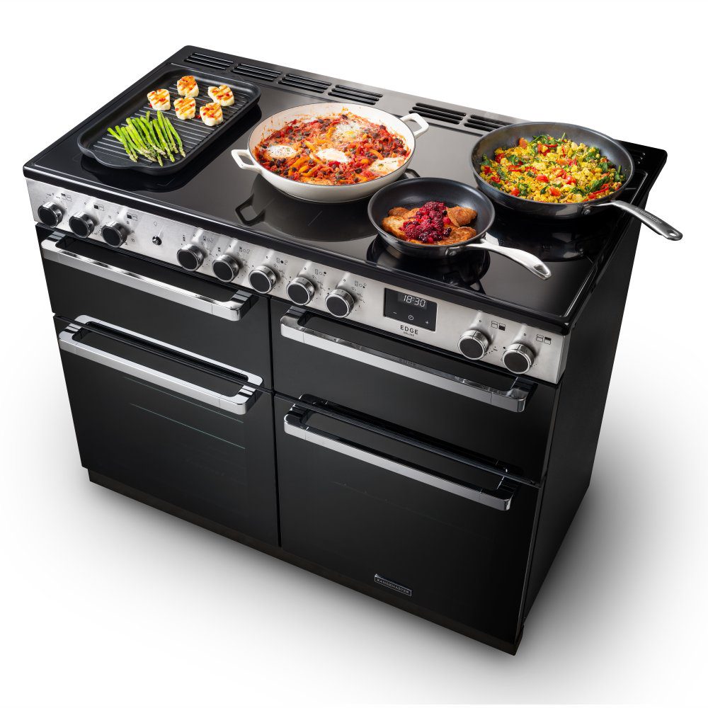 Rangemaster Edge Deluxe BC 110cm Induction Range Cooker With Chrome Trim 15834 EDDLB110EIGBLK/CM1 - Black Rangemaster Edge Deluxe BC 110cm Induction Range Cooker With Chrome Trim 15834 EDDLB110EIGBLK/CM1 - Black