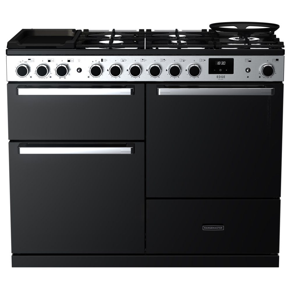Rangemaster  Edge Deluxe OC 110cm Dual Fuel Range Cooker With Chrome Trim 15816 EDDLO110DFGBLK/CM1 - Black