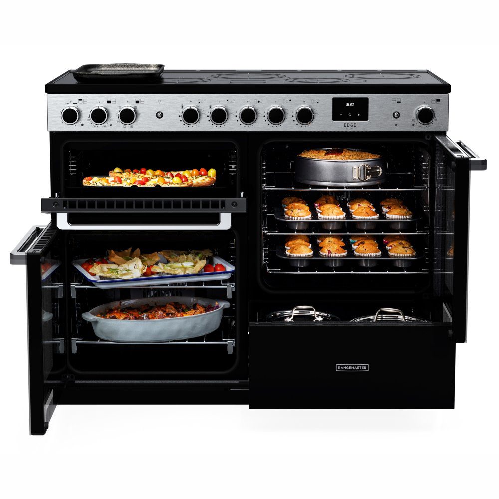 Rangemaster Edge Deluxe OC 110cm Induction Range Cooker With Chrome Trim 15822 EDDLO110EIGBLK/CM1 - Black Rangemaster Edge Deluxe OC 110cm Induction Range Cooker With Chrome Trim 15822 EDDLO110EIGBLK/CM1 - Black