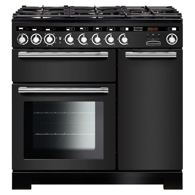Rangemaster  Encore 90cm Deluxe Dual Fuel Range Cooker 126660 EDL90DFFCB/C - Charcoal Black