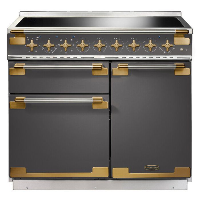 Rangemaster Elise Luxe 100cm Induction Range Cooker With Antique Brass Trim ELS100EISL/AB – Slate
