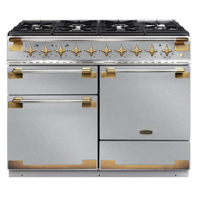 Rangemaster  Elise Luxe 110cm Dual Fuel Range Cooker With Antique Brass Trim /AB ELS110DFFSS/AB - Stainless Steel