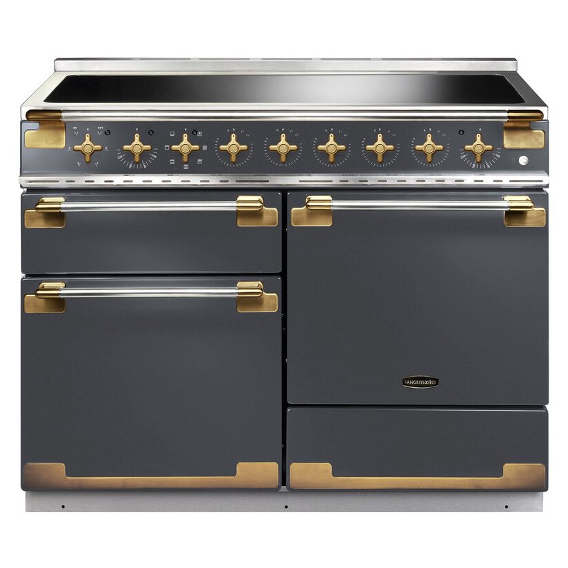 Rangemaster  Elise Luxe 110cm Induction Range Cooker With Antique Brass Trim /AB ELS110EISL/AB - Slate