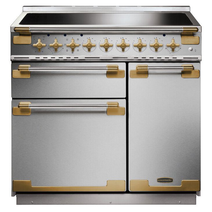 Rangemaster Elise Luxe 90cm Induction Range Cooker With Antique Brass Trim ELS90EISS/AB - Stainless Steel