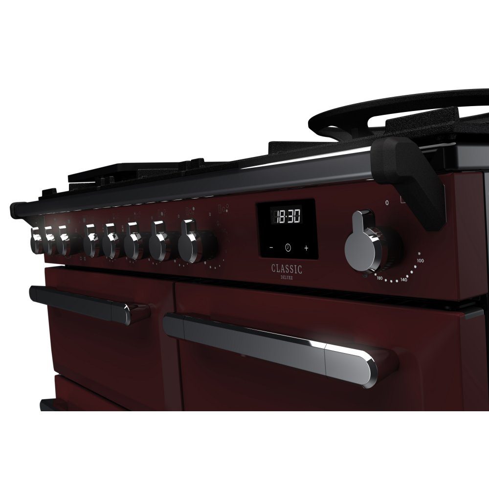 Rangemaster Estel Deluxe 100cm Dual Fuel Range Cooker With Chrome Trim 15081 ESDL100DFPBOR/CM1 - Bordeaux Rangemaster Estel Deluxe 100cm Dual Fuel Range Cooker With Chrome Trim 15081 ESDL100DFPBOR/CM1 - Bordeaux