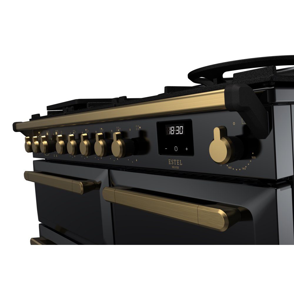Rangemaster Estel Deluxe 100cm Dual Fuel Range Cooker With Antique Brass Trim 18074 ESDL100DFPGBL/AB1 - Black Rangemaster Estel Deluxe 100cm Dual Fuel Range Cooker With Antique Brass Trim 18074 ESDL100DFPGBL/AB1 - Black