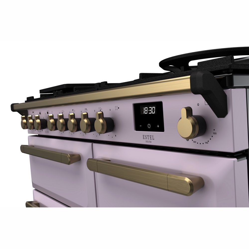 Rangemaster Estel Deluxe 100cm Dual Fuel Range Cooker With Antique Brass Trim 18233 ESDL100DFPHTH/AB1 - Heather Rangemaster Estel Deluxe 100cm Dual Fuel Range Cooker With Antique Brass Trim 18233 ESDL100DFPHTH/AB1 - Heather