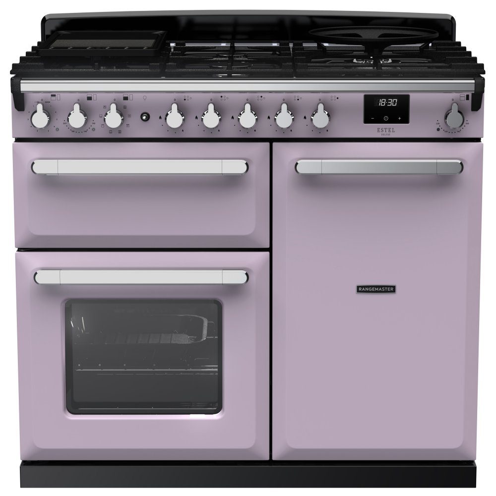 Rangemaster  Estel Deluxe 100cm Dual Fuel Range Cooker With Chrome Trim 17855 ESDL100DFPHTH/CM1 - Heather