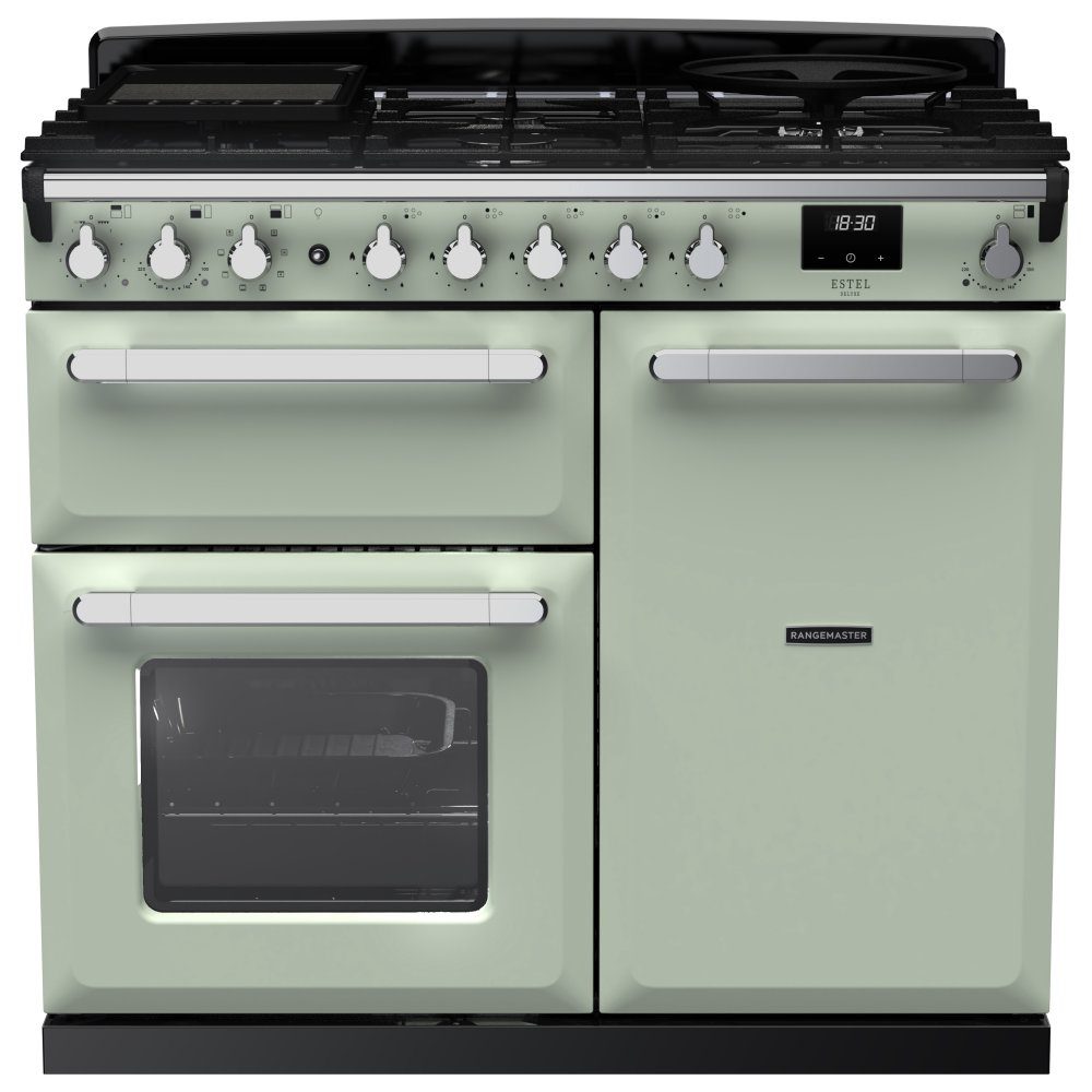 Rangemaster  Estel Deluxe 100cm Dual Fuel Range Cooker With Chrome Trim 15085 ESDL100DFPMNT/CM1 - Mint