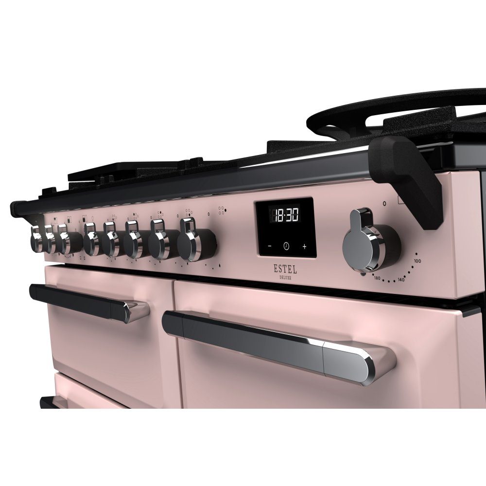 Rangemaster Estel Deluxe 100cm Dual Fuel Range Cooker With Chrome Trim 15084 ESDL100DFPPPK/CM1 - Pale Pink Rangemaster Estel Deluxe 100cm Dual Fuel Range Cooker With Chrome Trim 15084 ESDL100DFPPPK/CM1 - Pale Pink