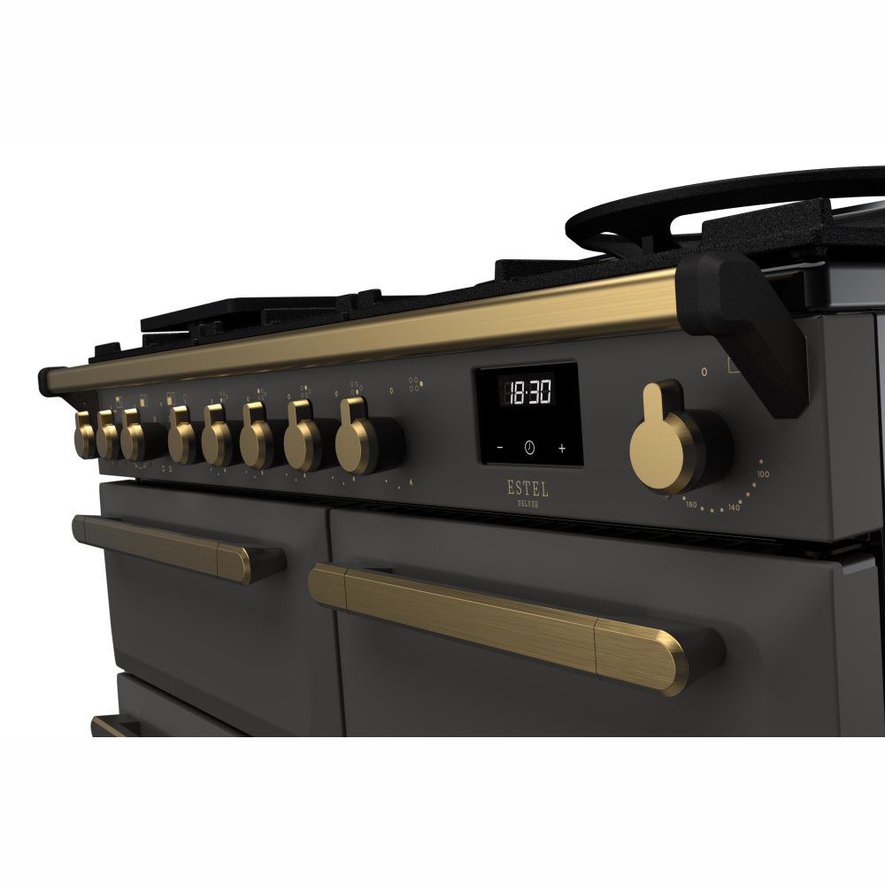 Rangemaster Estel Deluxe 100cm Dual Fuel Range Cooker With Antique Brass Trim 18075 ESDL100DFPSLT/AB1 - Slate Rangemaster Estel Deluxe 100cm Dual Fuel Range Cooker With Antique Brass Trim 18075 ESDL100DFPSLT/AB1 - Slate
