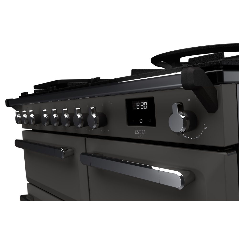 Rangemaster Estel Deluxe 100cm Dual Fuel Range Cooker With Chrome Trim 15079 ESDL100DFPSLT/CM1 - Slate Rangemaster Estel Deluxe 100cm Dual Fuel Range Cooker With Chrome Trim 15079 ESDL100DFPSLT/CM1 - Slate