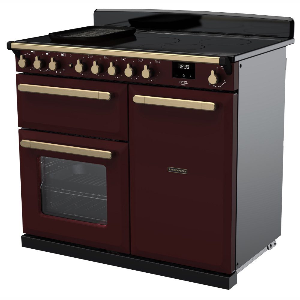 Rangemaster Estel Deluxe 100cm Induction Range Cooker With Antique Brass Trim 18091 ESDL100EIPBOR/AB1 - Bordeaux Rangemaster Estel Deluxe 100cm Induction Range Cooker With Antique Brass Trim 18091 ESDL100EIPBOR/AB1 - Bordeaux