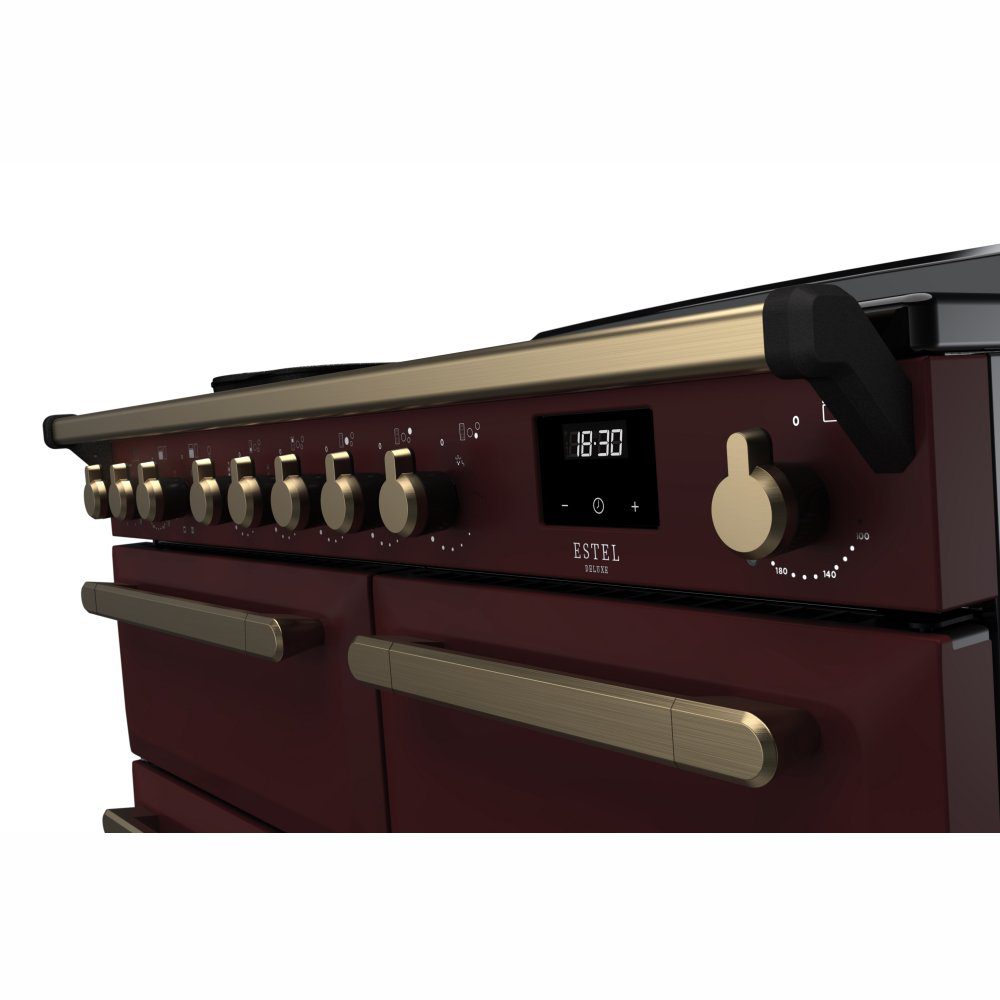 Rangemaster Estel Deluxe 100cm Induction Range Cooker With Antique Brass Trim 18091 ESDL100EIPBOR/AB1 - Bordeaux Rangemaster Estel Deluxe 100cm Induction Range Cooker With Antique Brass Trim 18091 ESDL100EIPBOR/AB1 - Bordeaux
