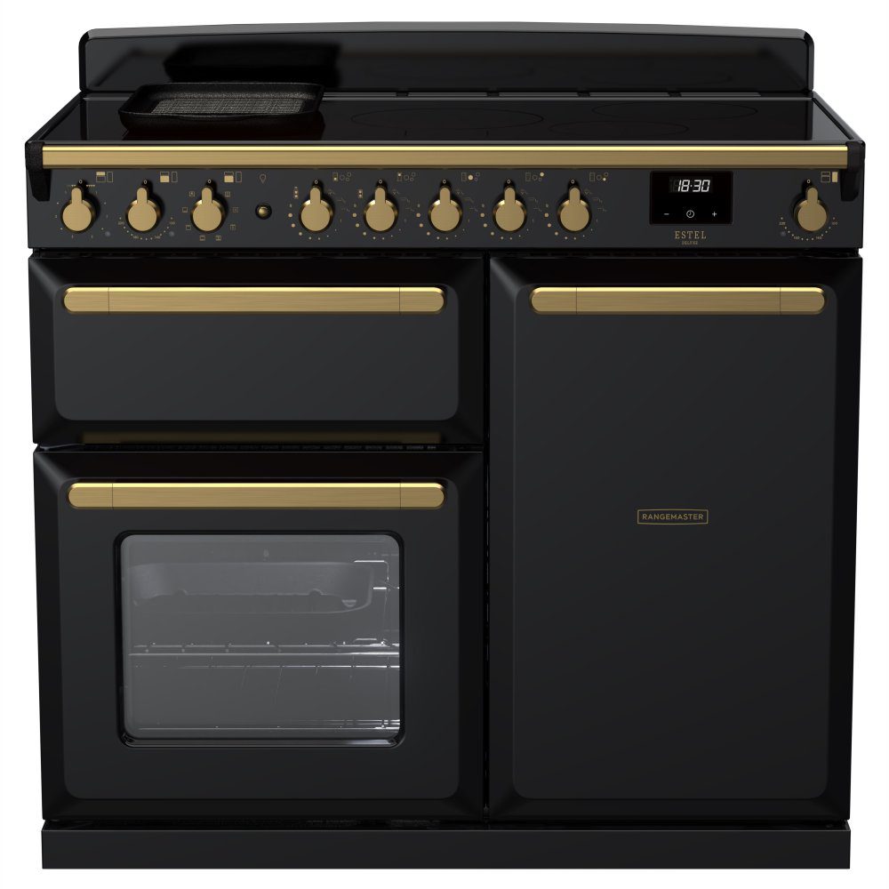 Rangemaster  Estel Deluxe 100cm Induction Range Cooker With Antique Brass Trim 18088 ESDL100EIPGBL/AB1 - Black