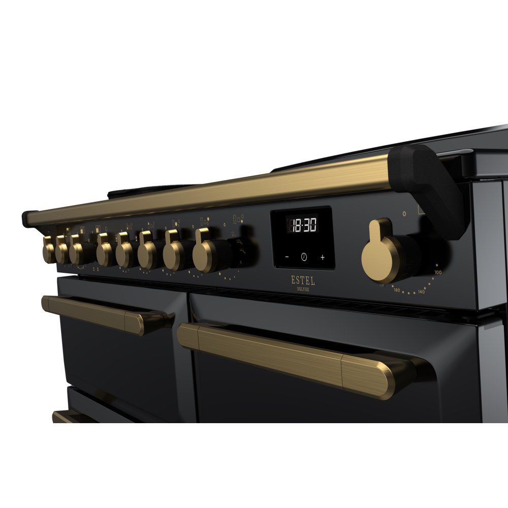 Rangemaster Estel Deluxe 100cm Induction Range Cooker With Antique Brass Trim 18088 ESDL100EIPGBL/AB1 - Black Rangemaster Estel Deluxe 100cm Induction Range Cooker With Antique Brass Trim 18088 ESDL100EIPGBL/AB1 - Black