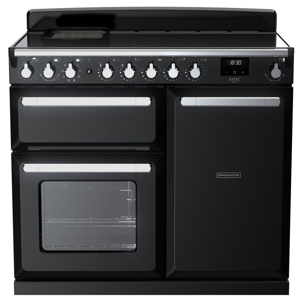 Rangemaster  Estel Deluxe 100cm Induction Range Cooker With Chrome Trim 15112 ESDL100EIPGBL/CM1 - Black