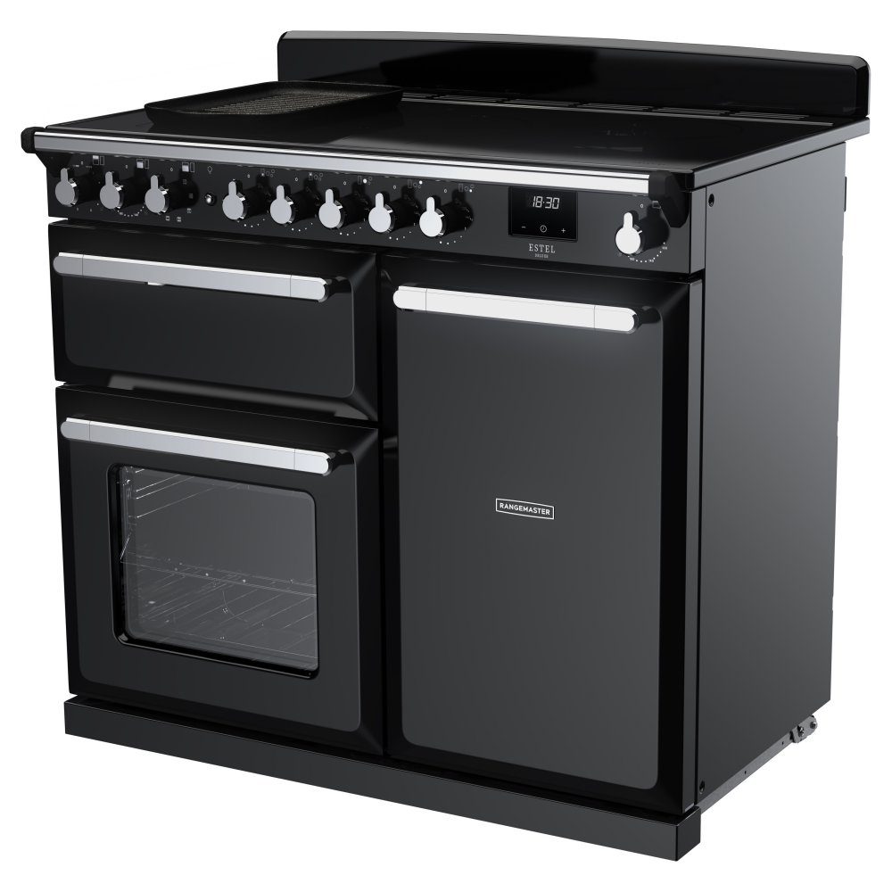 Rangemaster Estel Deluxe 100cm Induction Range Cooker With Chrome Trim 15112 ESDL100EIPGBL/CM1 - Black Rangemaster Estel Deluxe 100cm Induction Range Cooker With Chrome Trim 15112 ESDL100EIPGBL/CM1 - Black