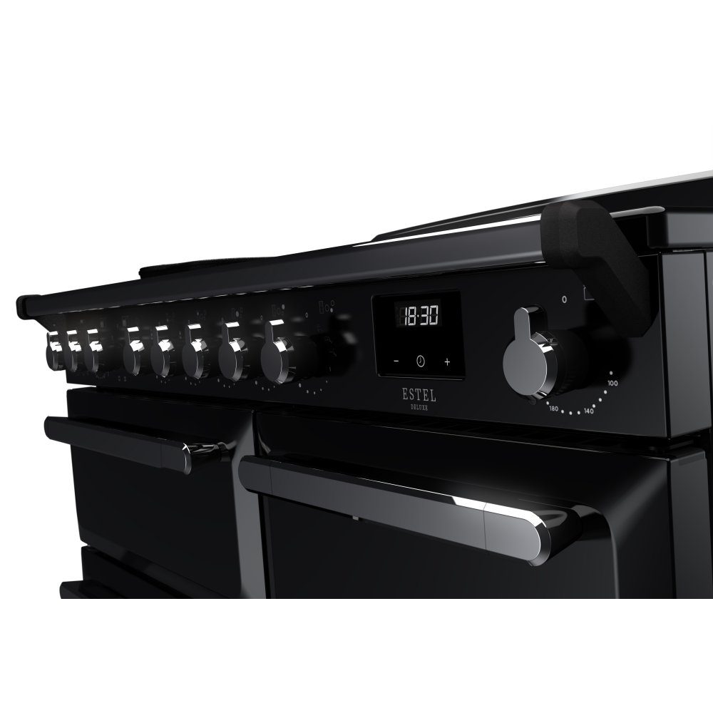 Rangemaster Estel Deluxe 100cm Induction Range Cooker With Chrome Trim 15112 ESDL100EIPGBL/CM1 - Black Rangemaster Estel Deluxe 100cm Induction Range Cooker With Chrome Trim 15112 ESDL100EIPGBL/CM1 - Black