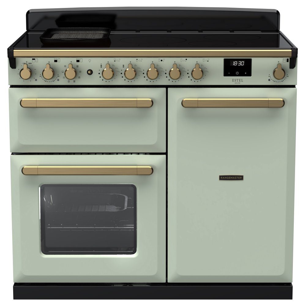 Rangemaster  Estel Deluxe 100cm Induction Range Cooker With Antique Brass Trim 18094 ESDL100EIPMNT/AB1 - Mint
