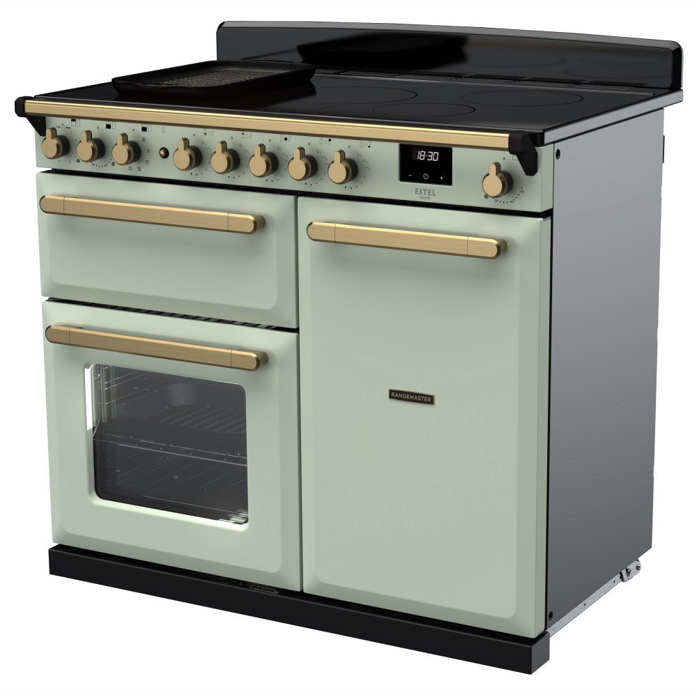 Rangemaster Estel Deluxe 100cm Induction Range Cooker With Antique Brass Trim 18094 ESDL100EIPMNT/AB1 - Mint Rangemaster Estel Deluxe 100cm Induction Range Cooker With Antique Brass Trim 18094 ESDL100EIPMNT/AB1 - Mint
