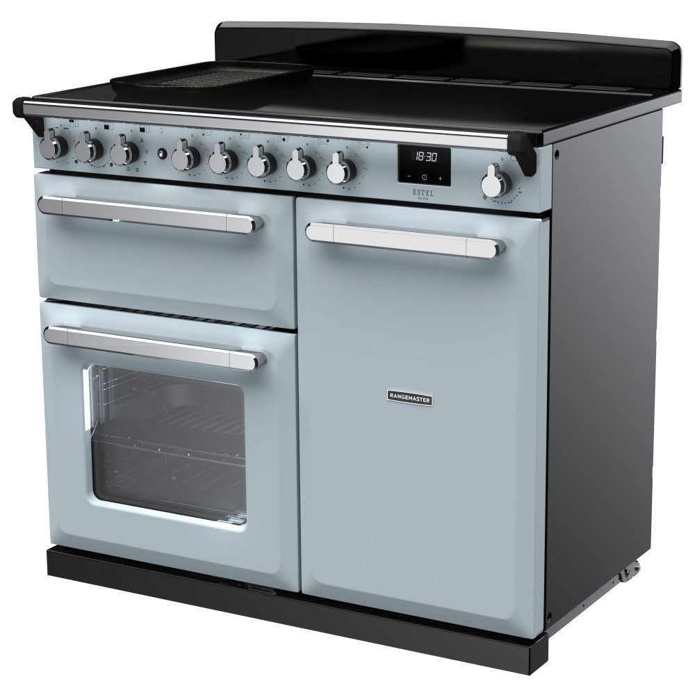 Rangemaster Estel Deluxe 100cm Induction Range Cooker With Chrome Trim 15117 ESDL100EIPMSB/CM1 - Misty Blue Rangemaster Estel Deluxe 100cm Induction Range Cooker With Chrome Trim 15117 ESDL100EIPMSB/CM1 - Misty Blue
