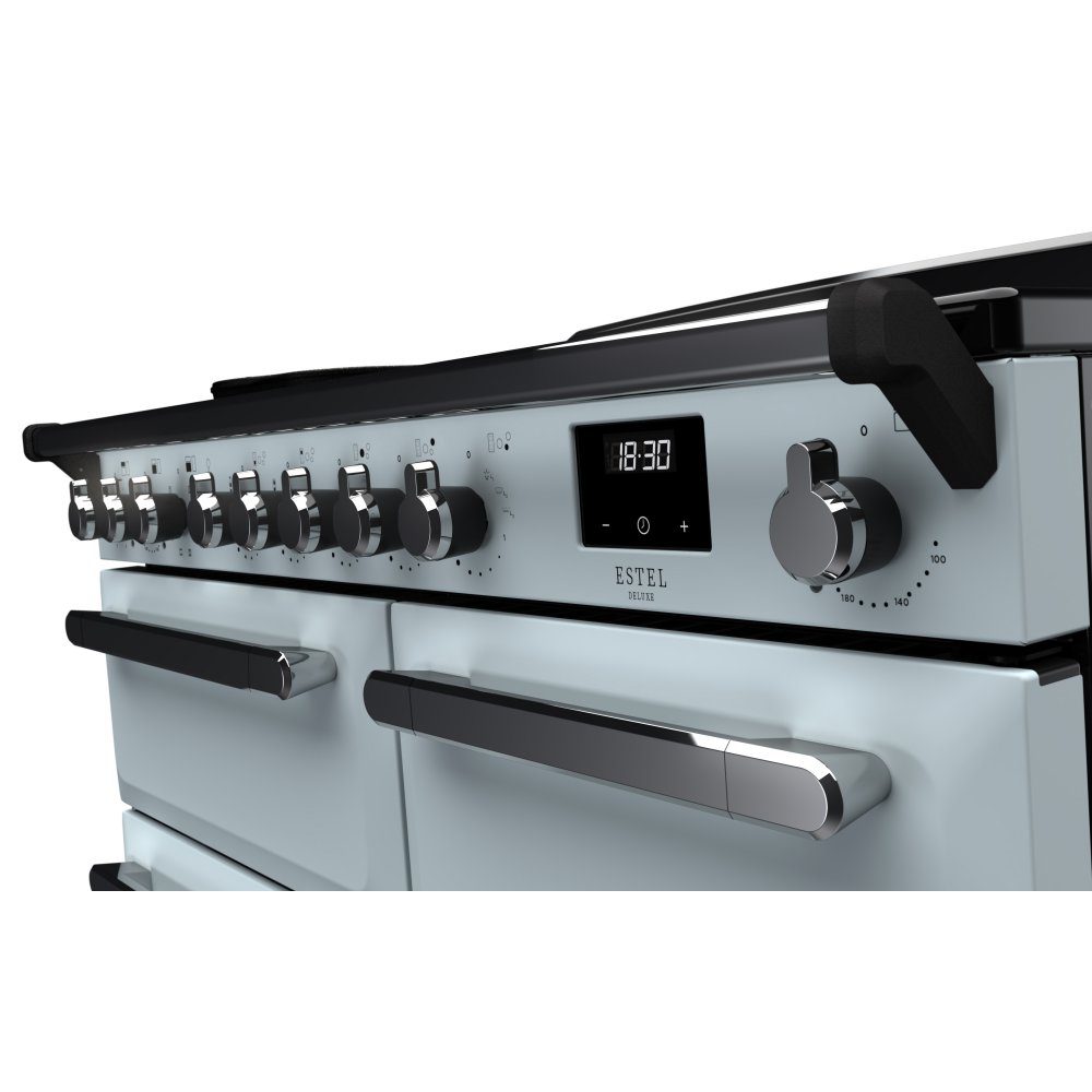 Rangemaster Estel Deluxe 100cm Induction Range Cooker With Chrome Trim 15117 ESDL100EIPMSB/CM1 - Misty Blue Rangemaster Estel Deluxe 100cm Induction Range Cooker With Chrome Trim 15117 ESDL100EIPMSB/CM1 - Misty Blue
