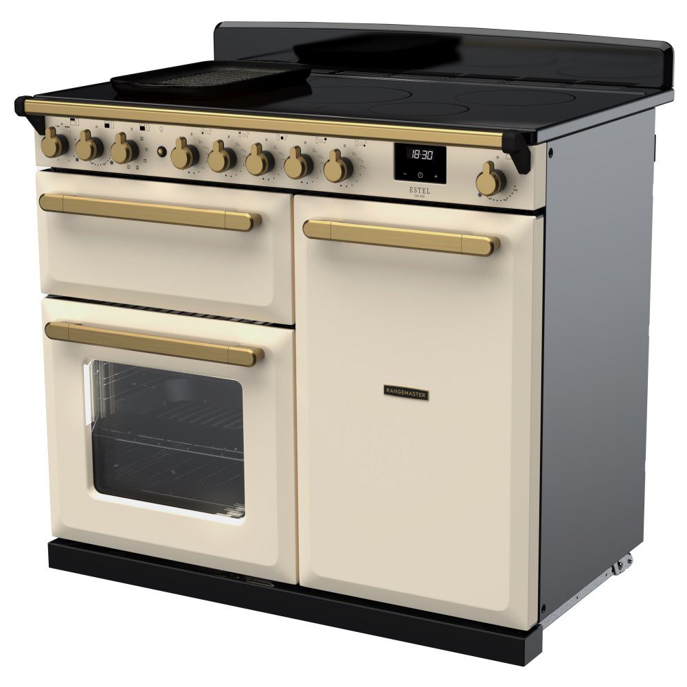 Rangemaster Estel Deluxe 100cm Induction Range Cooker With Antique Brass Trim 18090 ESDL100EIPPCR/AB1 - Pale Cream Rangemaster Estel Deluxe 100cm Induction Range Cooker With Antique Brass Trim 18090 ESDL100EIPPCR/AB1 - Pale Cream