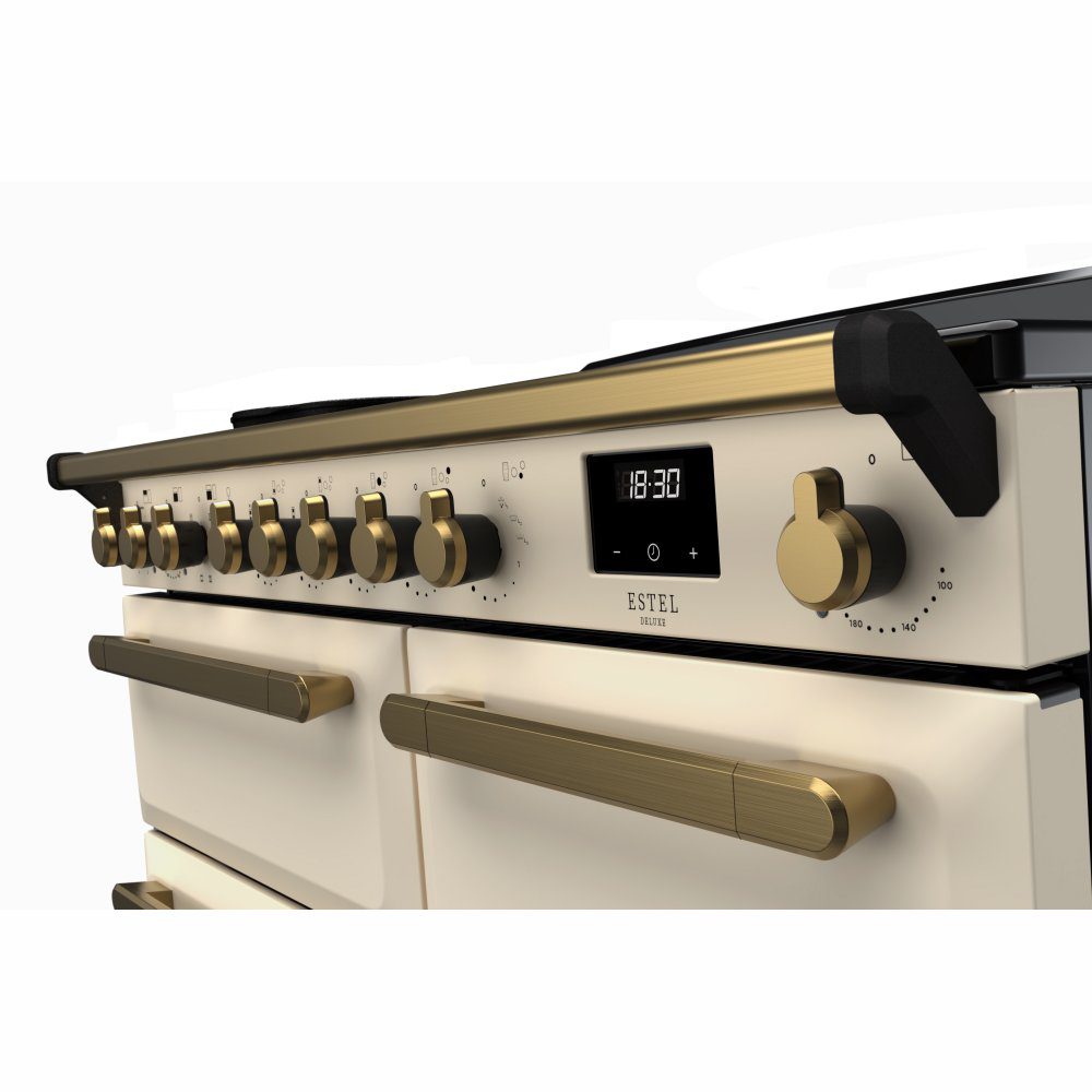 Rangemaster Estel Deluxe 100cm Induction Range Cooker With Antique Brass Trim 18090 ESDL100EIPPCR/AB1 - Pale Cream Rangemaster Estel Deluxe 100cm Induction Range Cooker With Antique Brass Trim 18090 ESDL100EIPPCR/AB1 - Pale Cream