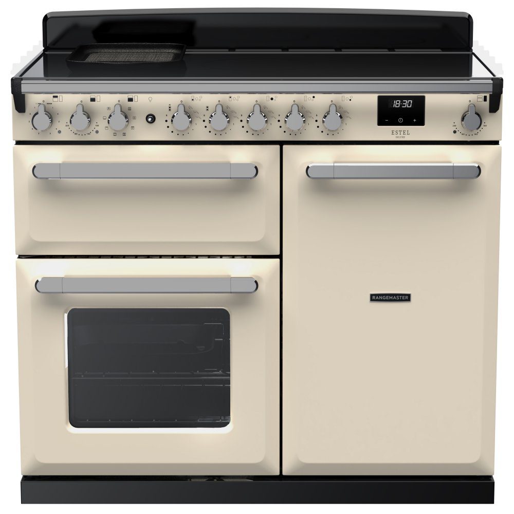 Rangemaster  Estel Deluxe 100cm Induction Range Cooker With Chrome Trim 15114 ESDL100EIPPCR/CM1 - Pale Cream