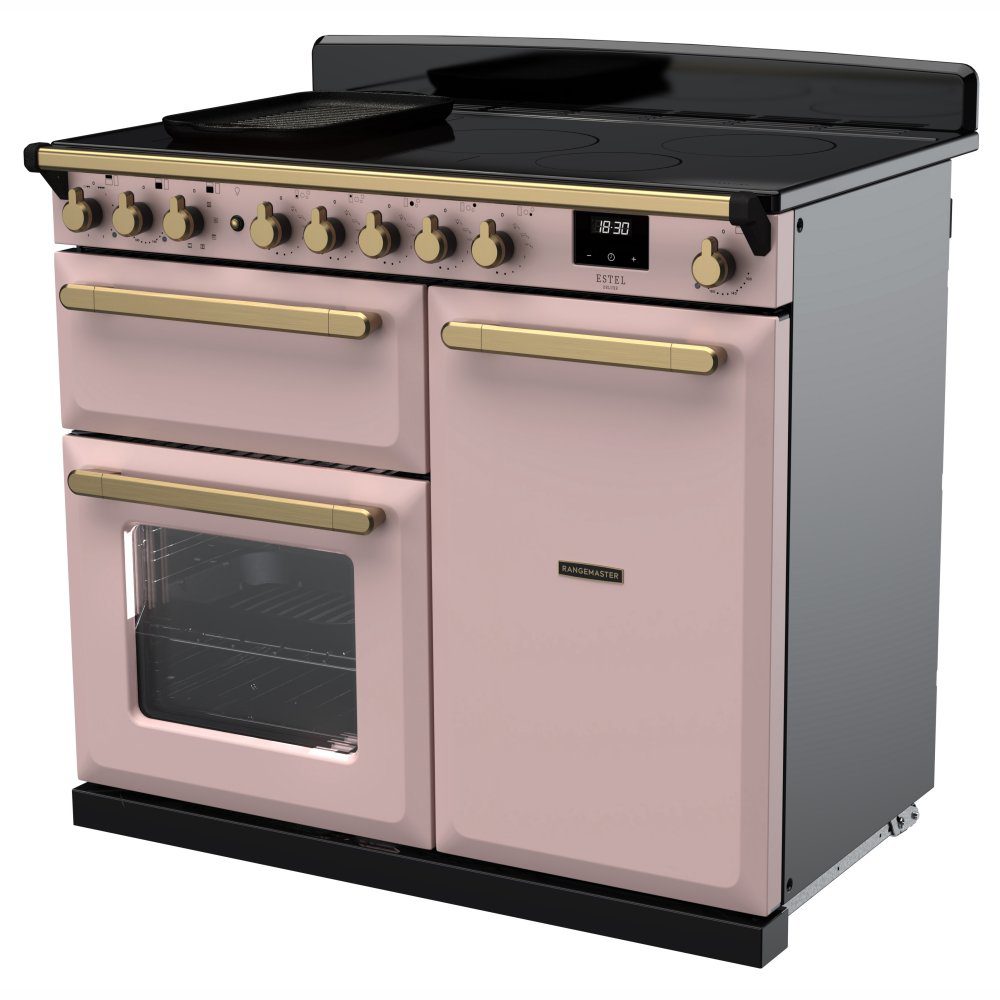 Rangemaster Estel Deluxe 100cm Induction Range Cooker With Antique Brass Trim 18093 ESDL100EIPPPK/AB1 - Pale Pink Rangemaster Estel Deluxe 100cm Induction Range Cooker With Antique Brass Trim 18093 ESDL100EIPPPK/AB1 - Pale Pink