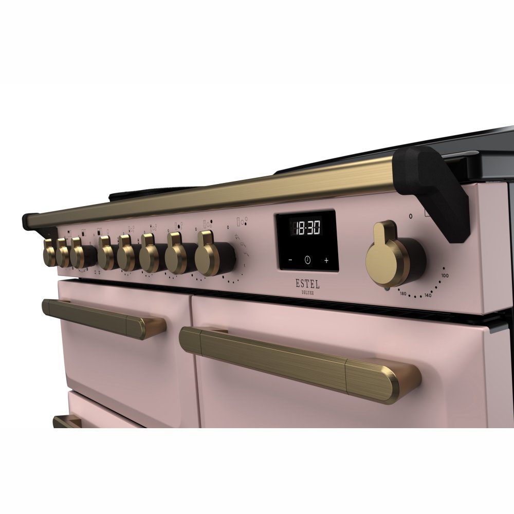 Rangemaster Estel Deluxe 100cm Induction Range Cooker With Antique Brass Trim 18093 ESDL100EIPPPK/AB1 - Pale Pink Rangemaster Estel Deluxe 100cm Induction Range Cooker With Antique Brass Trim 18093 ESDL100EIPPPK/AB1 - Pale Pink
