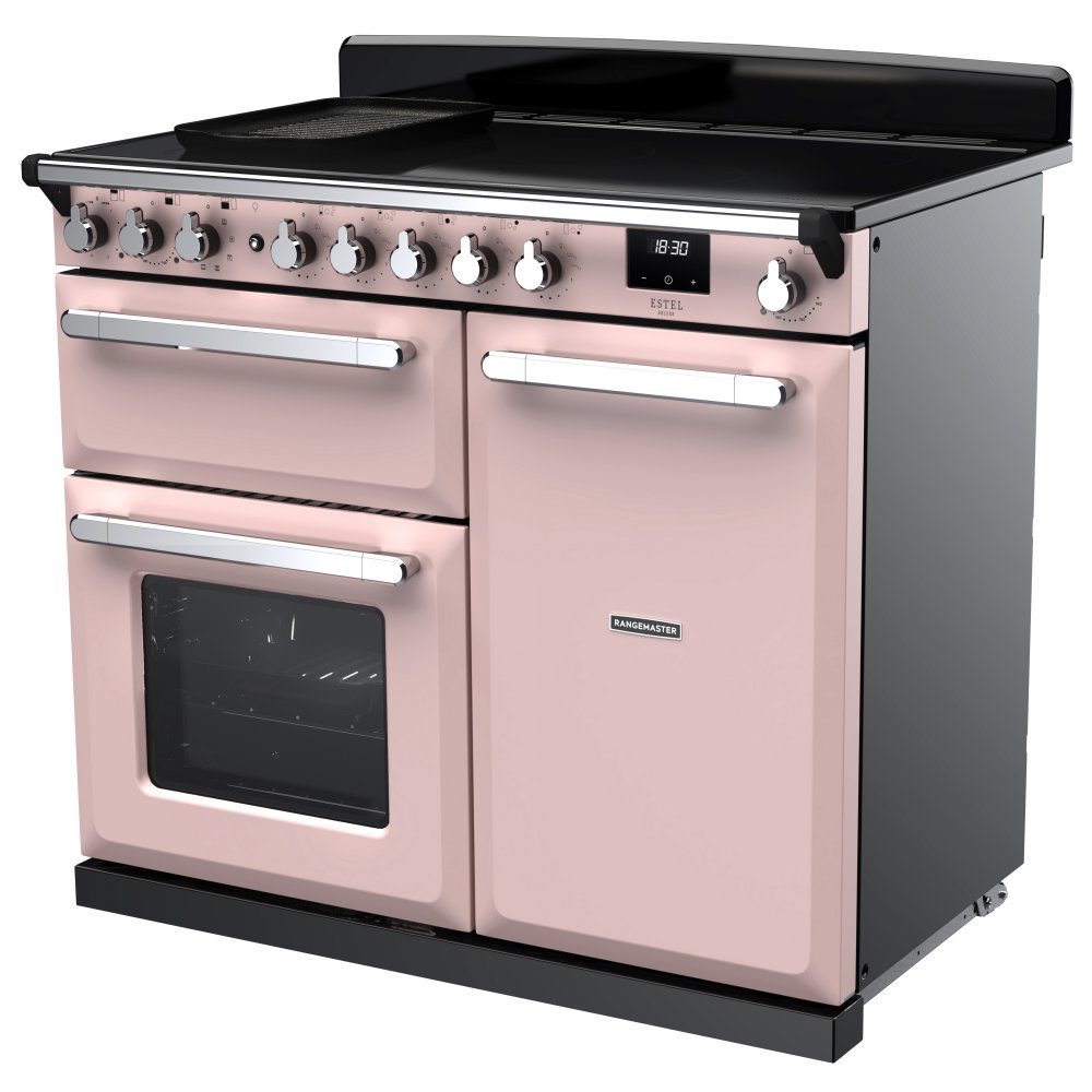 Rangemaster Estel Deluxe 100cm Induction Range Cooker With Chrome Trim 15118 ESDL100EIPPPK/CM1 - Pale Pink Rangemaster Estel Deluxe 100cm Induction Range Cooker With Chrome Trim 15118 ESDL100EIPPPK/CM1 - Pale Pink