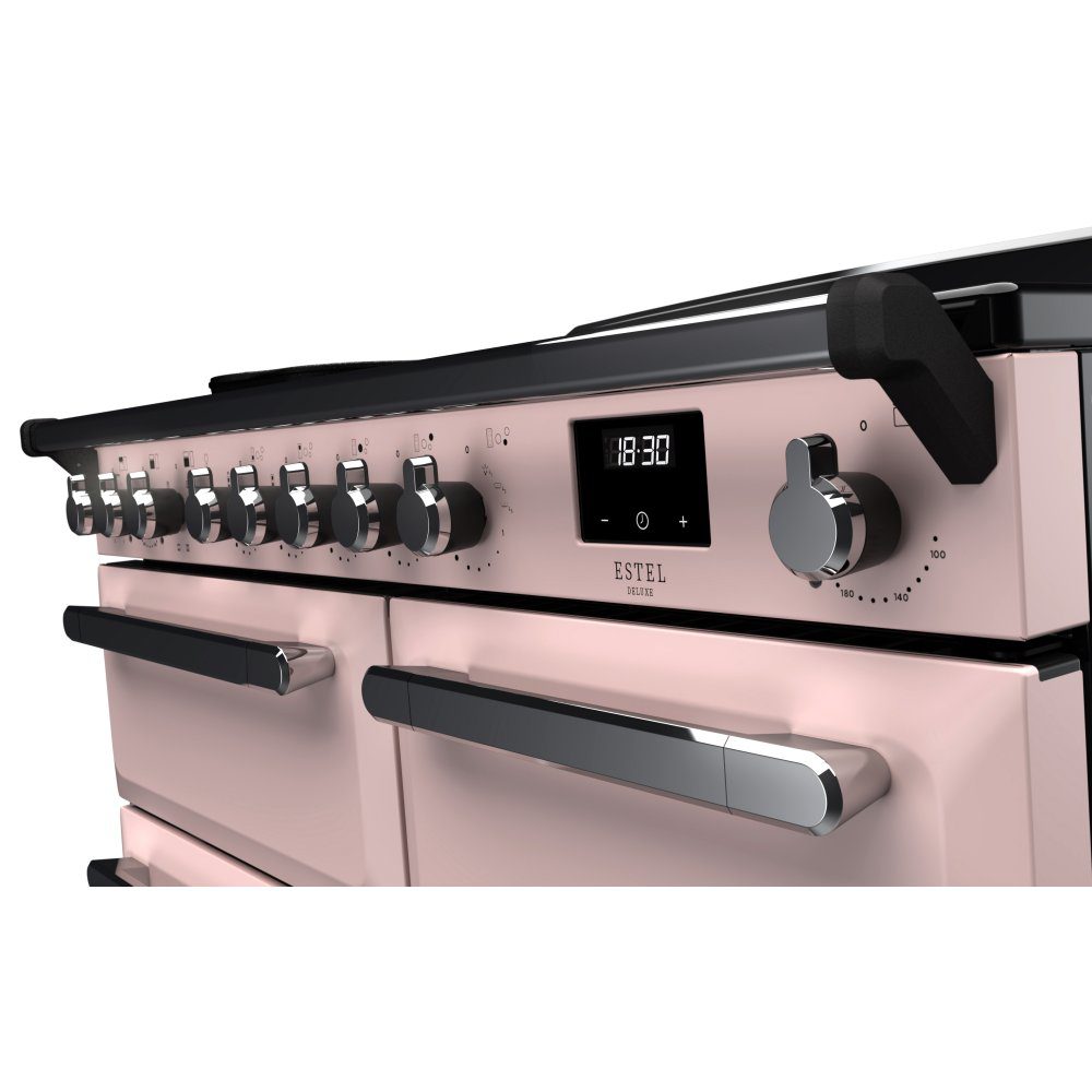 Rangemaster Estel Deluxe 100cm Induction Range Cooker With Chrome Trim 15118 ESDL100EIPPPK/CM1 - Pale Pink Rangemaster Estel Deluxe 100cm Induction Range Cooker With Chrome Trim 15118 ESDL100EIPPPK/CM1 - Pale Pink