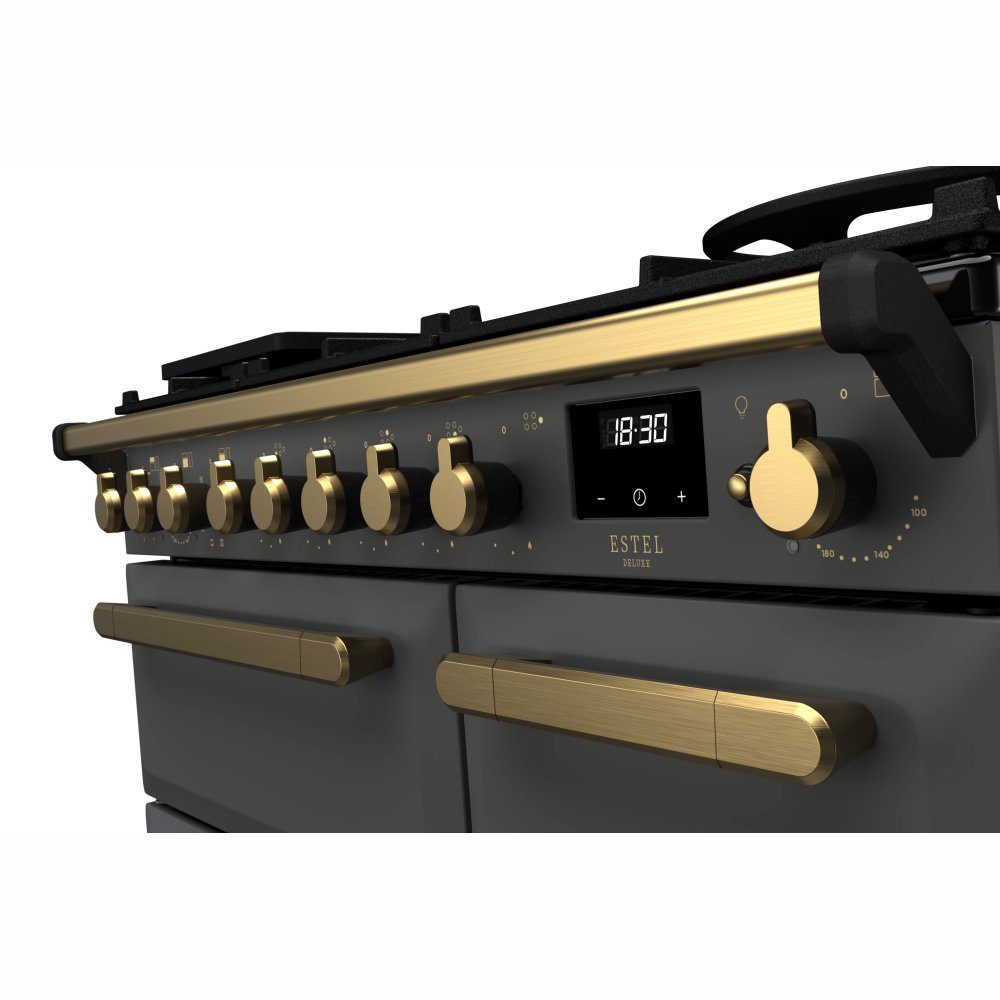 Rangemaster Estel Deluxe 90cm Dual Fuel Range Cooker With Antique Brass Trim 18033 ESDL90DFPSLT/AB1 - Slate Rangemaster Estel Deluxe 90cm Dual Fuel Range Cooker With Antique Brass Trim 18033 ESDL90DFPSLT/AB1 - Slate