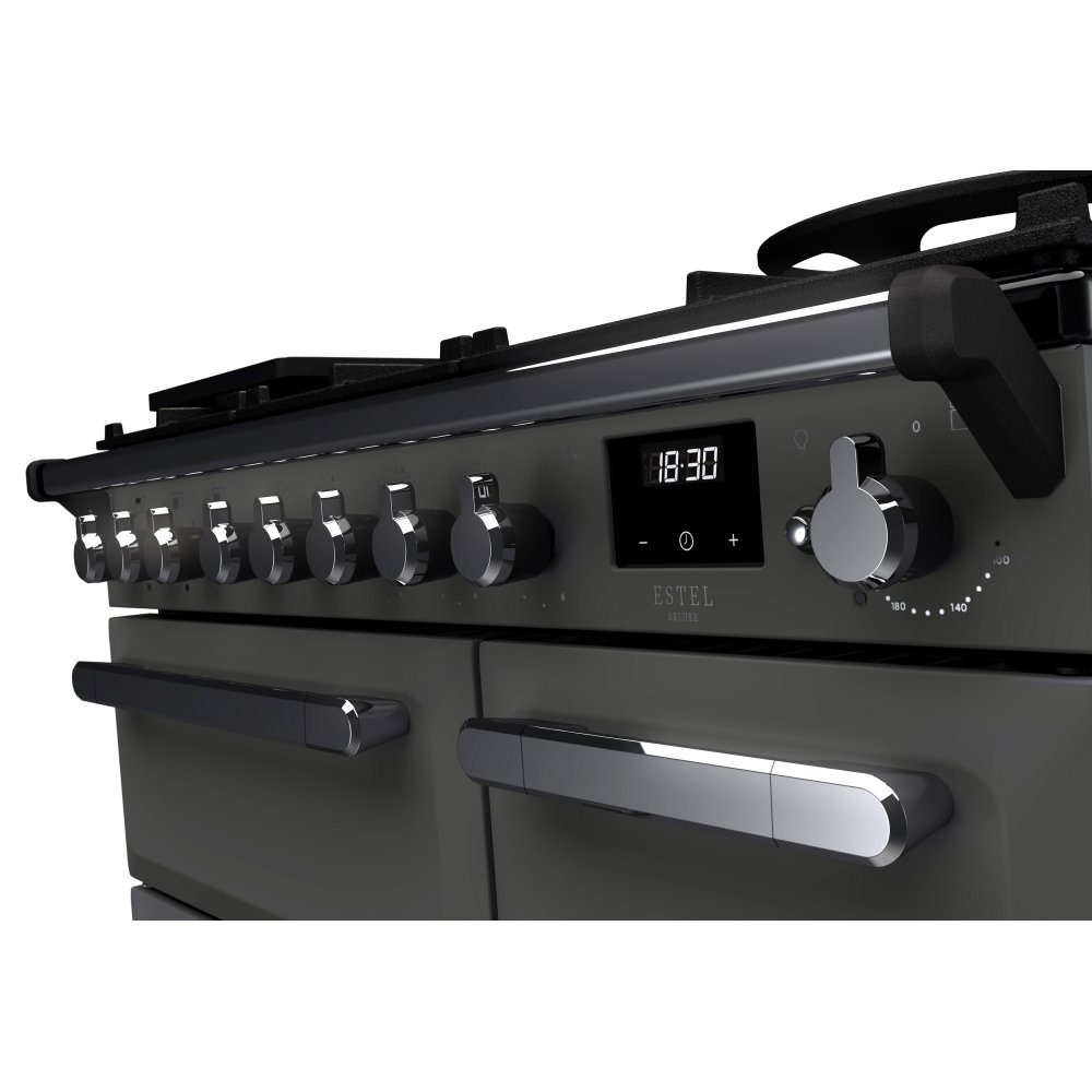 Rangemaster Estel Deluxe 90cm Dual Fuel Range Cooker With Chrome Trim 14977 ESDL90DFPSLT/CM1 - Slate Rangemaster Estel Deluxe 90cm Dual Fuel Range Cooker With Chrome Trim 14977 ESDL90DFPSLT/CM1 - Slate