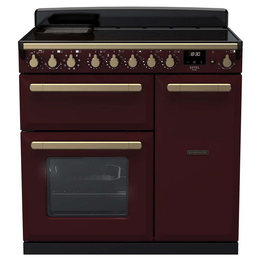 Rangemaster  Estel Deluxe 90cm Induction Range Cooker With Antique Brass Trim 18056 ESDL90EIPBOR/AB1 - Bordeaux