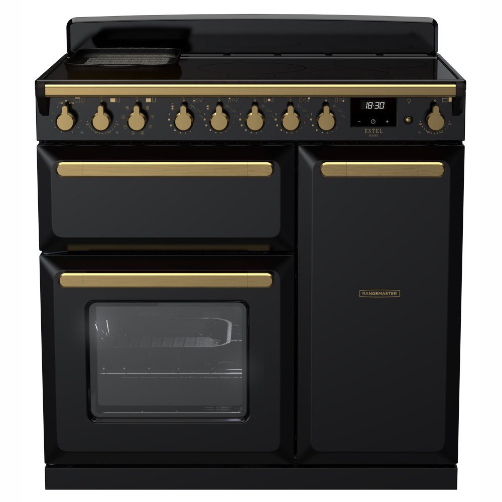 Rangemaster  Estel Deluxe 90cm Induction Range Cooker With Antique Brass Trim 18053 ESDL90EIPGBL/AB1 - Black