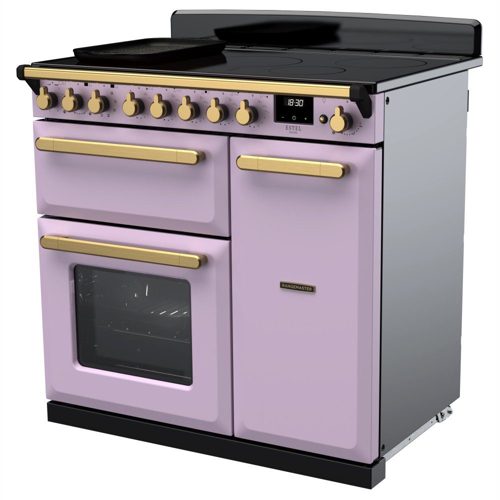 Rangemaster Estel Deluxe 90cm Induction Range Cooker With Antique Brass Trim 18230 ESDL90EIPHTH/AB1 - Heather Rangemaster Estel Deluxe 90cm Induction Range Cooker With Antique Brass Trim 18230 ESDL90EIPHTH/AB1 - Heather