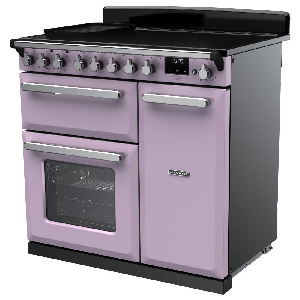 Rangemaster Estel Deluxe 90cm Induction Range Cooker With Chrome Trim 17849 ESDL90EIPHTH/CM1 - Heather Rangemaster Estel Deluxe 90cm Induction Range Cooker With Chrome Trim 17849 ESDL90EIPHTH/CM1 - Heather