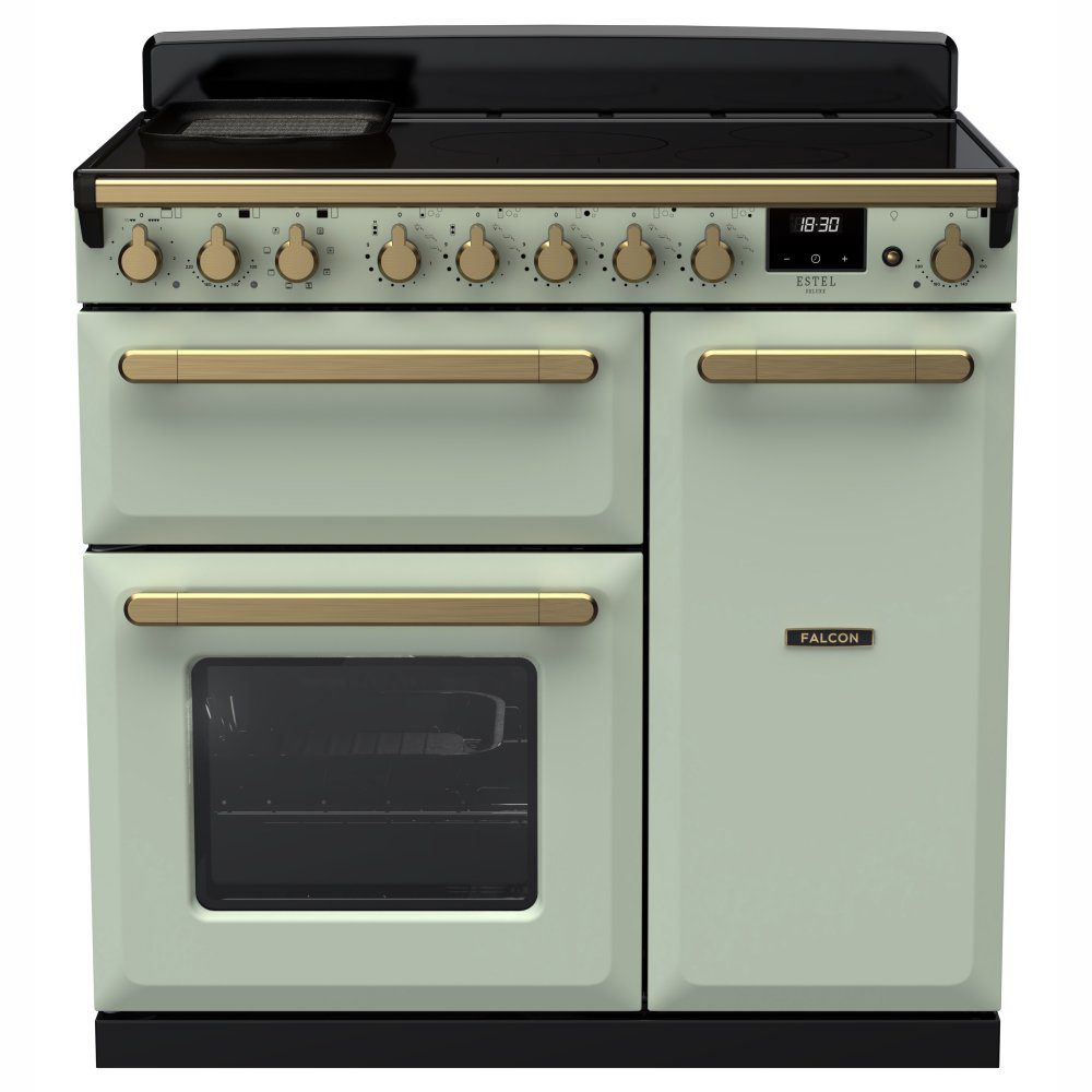 Rangemaster  Estel Deluxe 90cm Induction Range Cooker With Antique Brass Trim 18059 ESDL90EIPMNT/AB1 - Mint