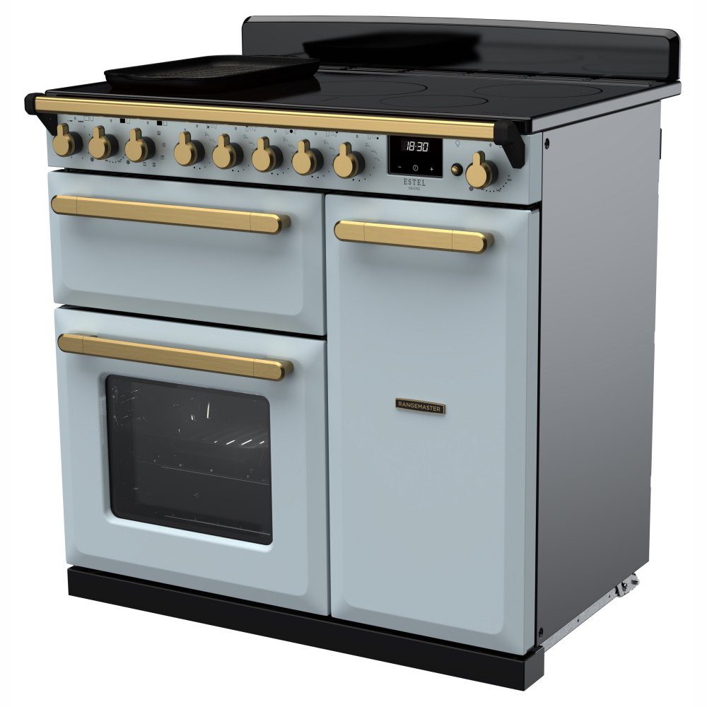 Rangemaster Estel Deluxe 90cm Induction Range Cooker With Antique Brass Trim 18057 ESDL90EIPMSB/AB1 - Misty Blue Rangemaster Estel Deluxe 90cm Induction Range Cooker With Antique Brass Trim 18057 ESDL90EIPMSB/AB1 - Misty Blue