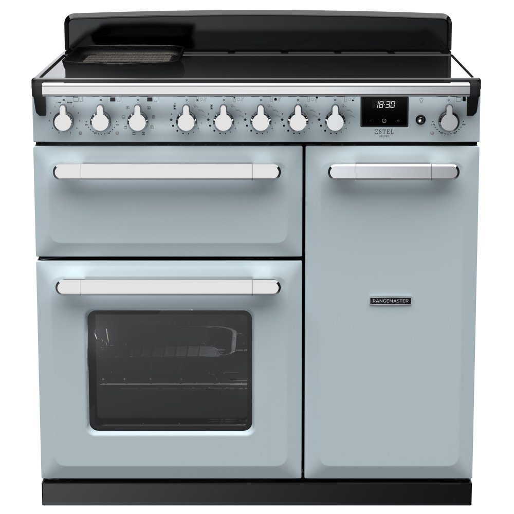 Rangemaster  Estel Deluxe 90cm Induction Range Cooker With Chrome Trim 15032 ESDL90EIPMSB/CM1 - Misty Blue