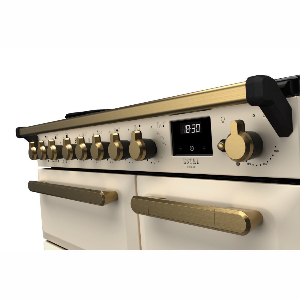 Rangemaster Estel Deluxe 90cm Induction Range Cooker With Antique Brass Trim 18055 ESDL90EIPPCR/AB1 - Pale Cream Rangemaster Estel Deluxe 90cm Induction Range Cooker With Antique Brass Trim 18055 ESDL90EIPPCR/AB1 - Pale Cream